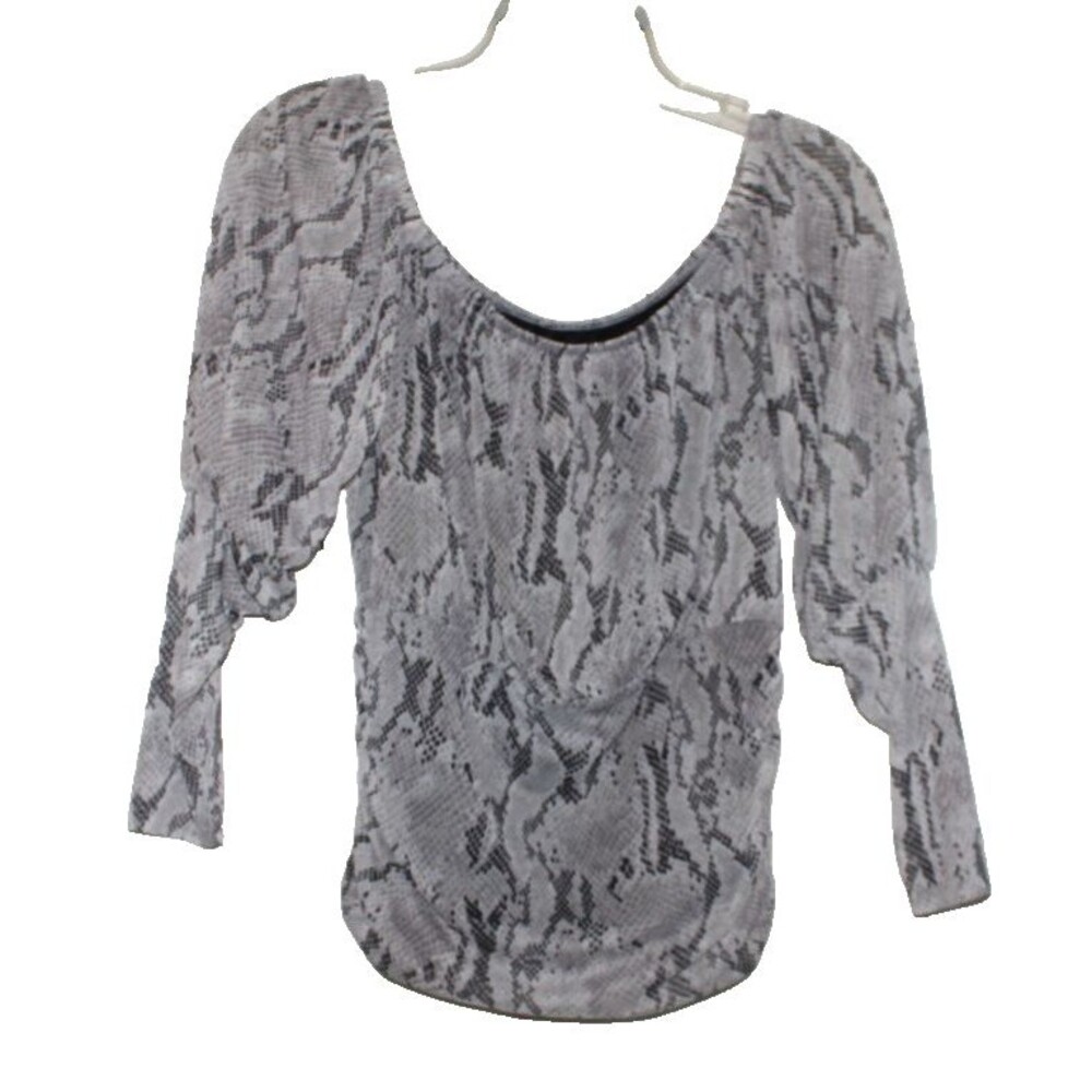 Xpress Black & Gray Peasant-Style Off-Shoulder Blouse Lined Long Sleeves Size M